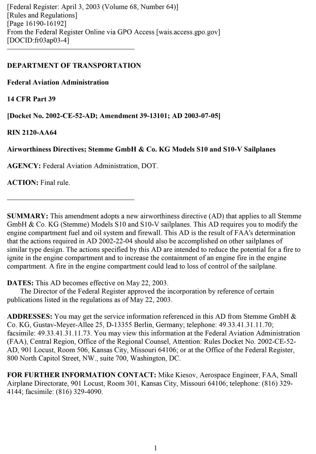 S10 FAA AD Firewall Modification