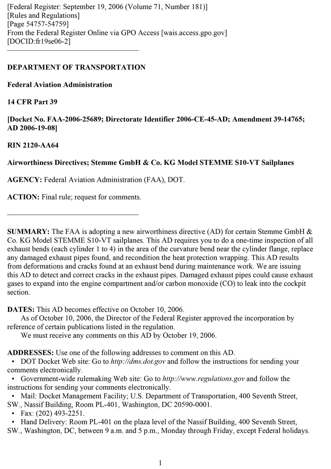 S10 FAA AD Exhaust Inspection