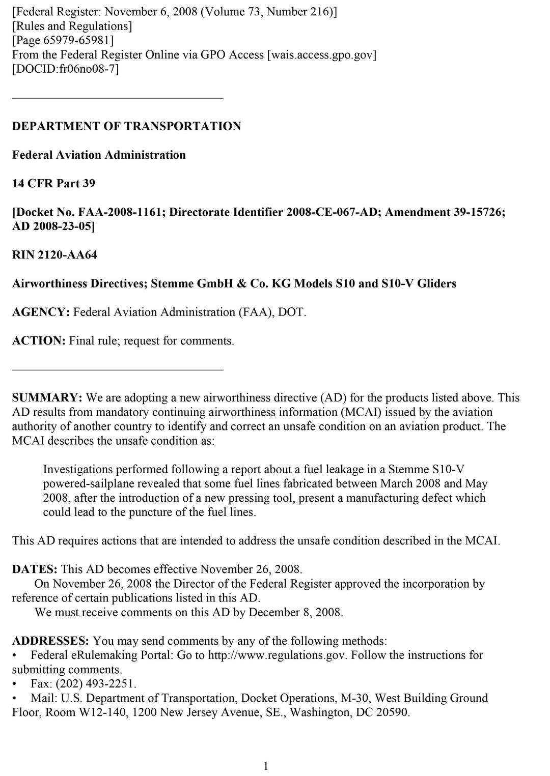 S10 FAA AD Fuel Leak Inspection
