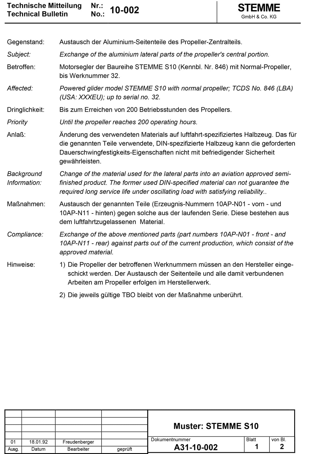 S10 Service Bulletin Aluminum Parts Exchange