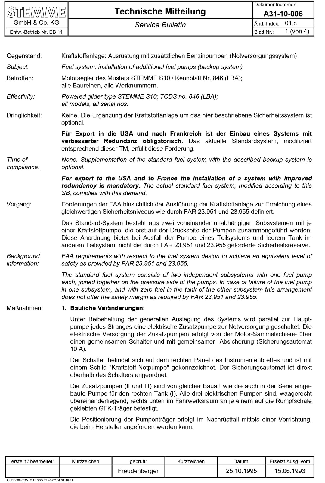 S10 Service Bulletin Additional Fuel Pumps