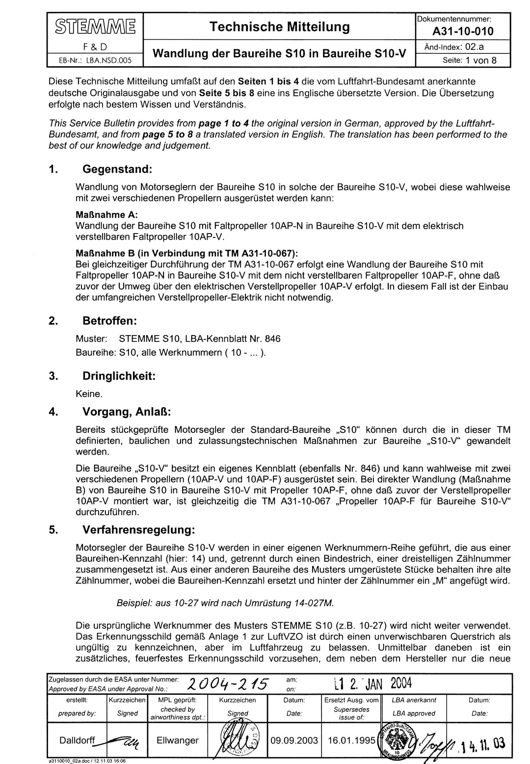 S10 Service Bulletin S10 to S10-V Conversion