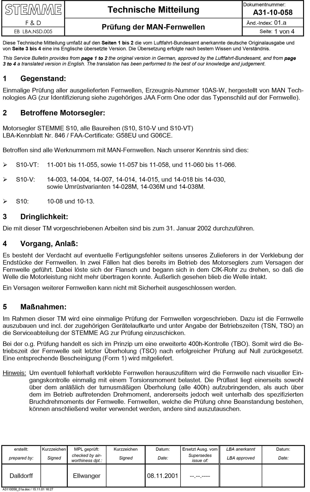 S10 Service Bulletin MAN Driveshafts