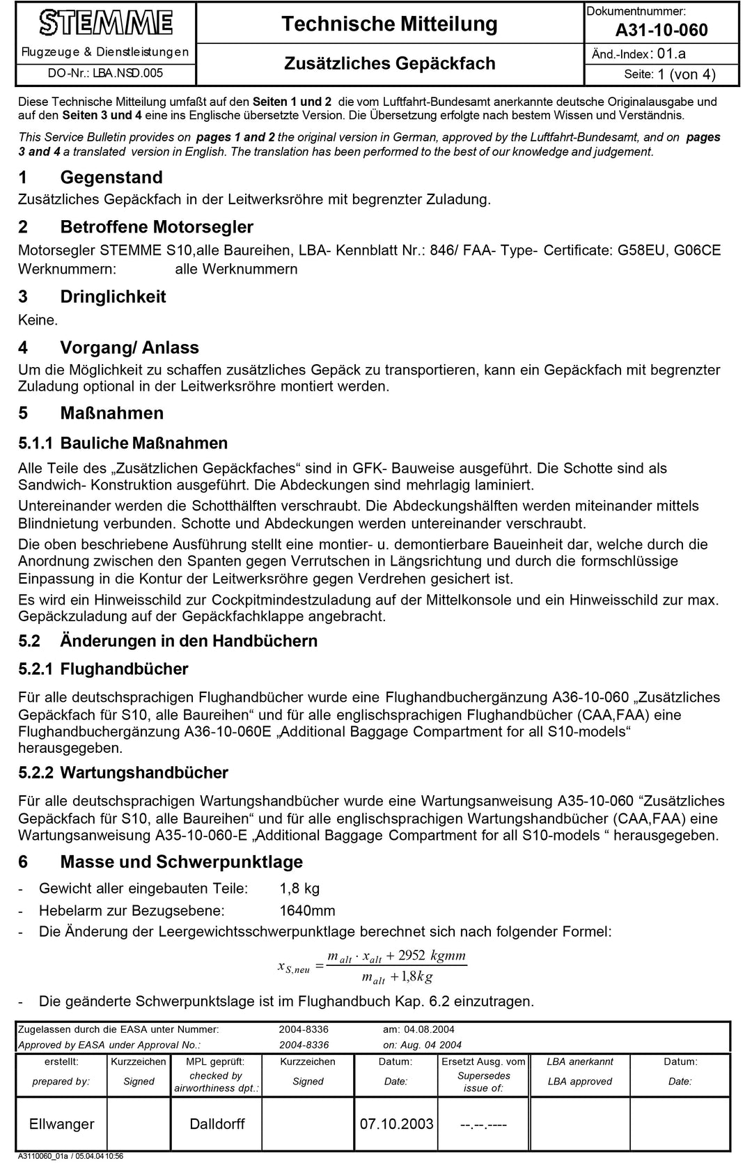 S10 Service Bulletin Baggage Compartment