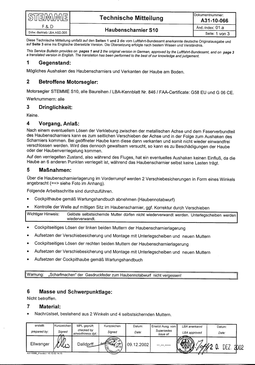 S10 Service Bulletin Canopy Misalignment