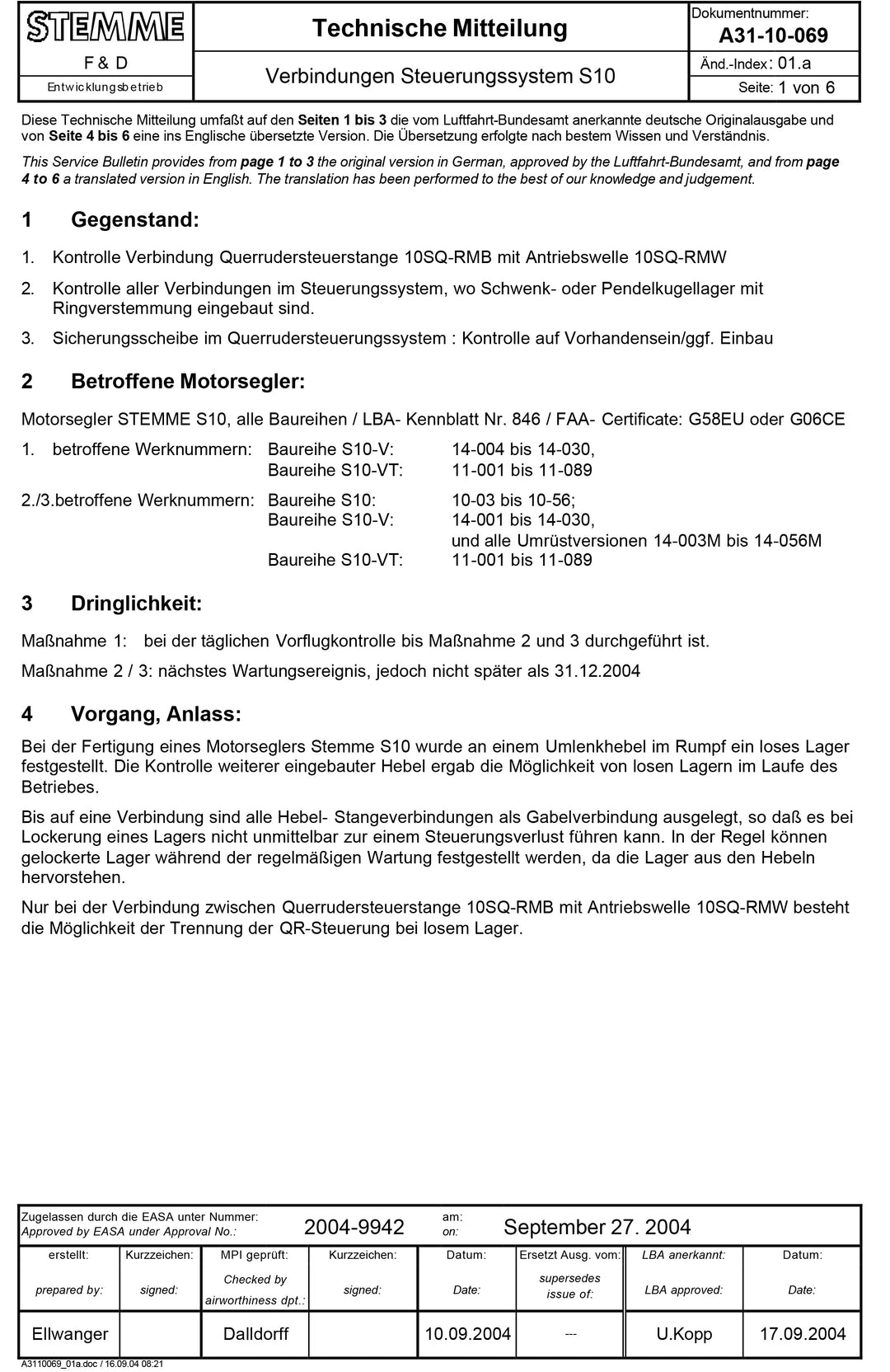 S10 Service Bulletin Control System Connections