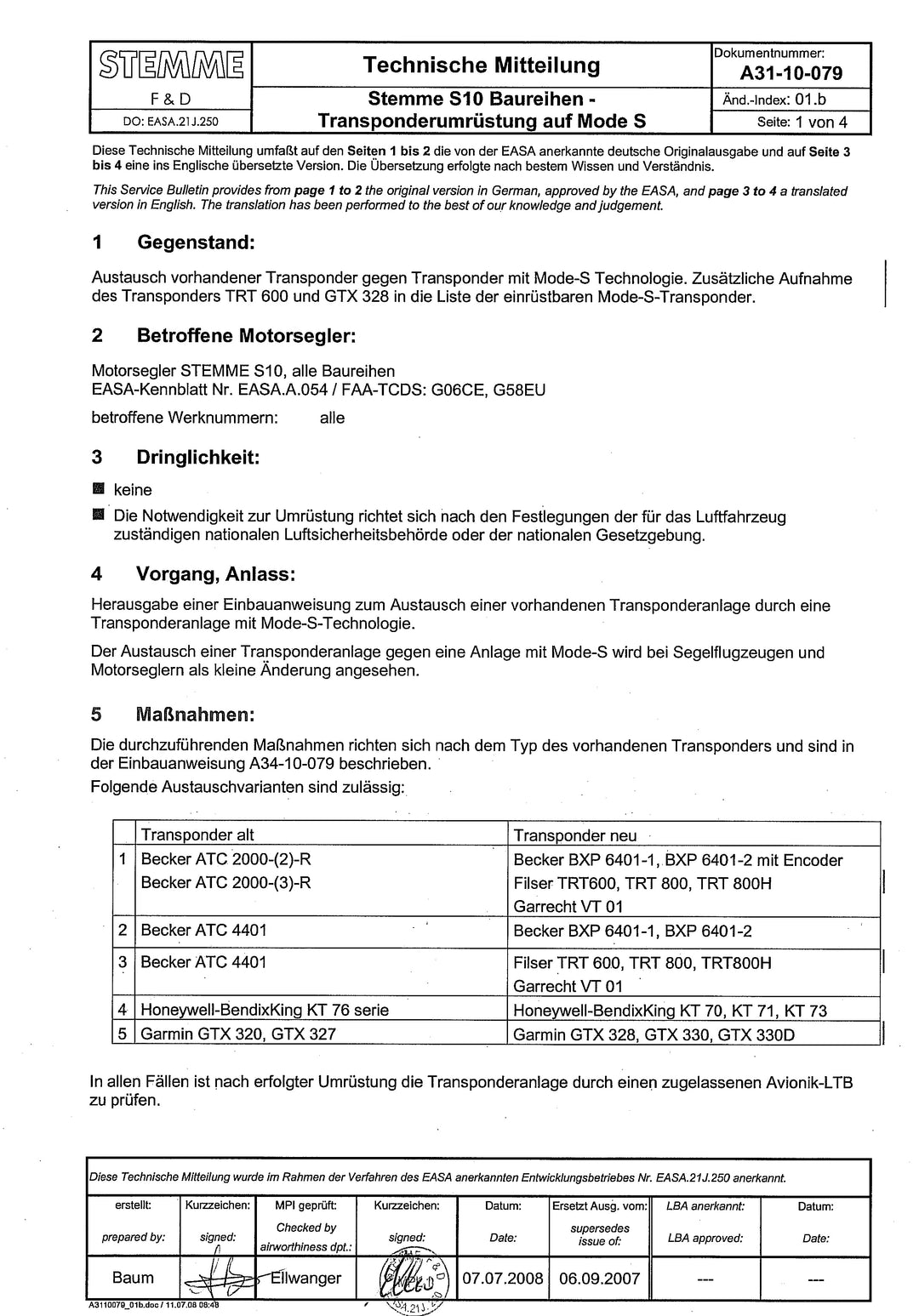 S10 Service Bulletin Transponder Retrofitting