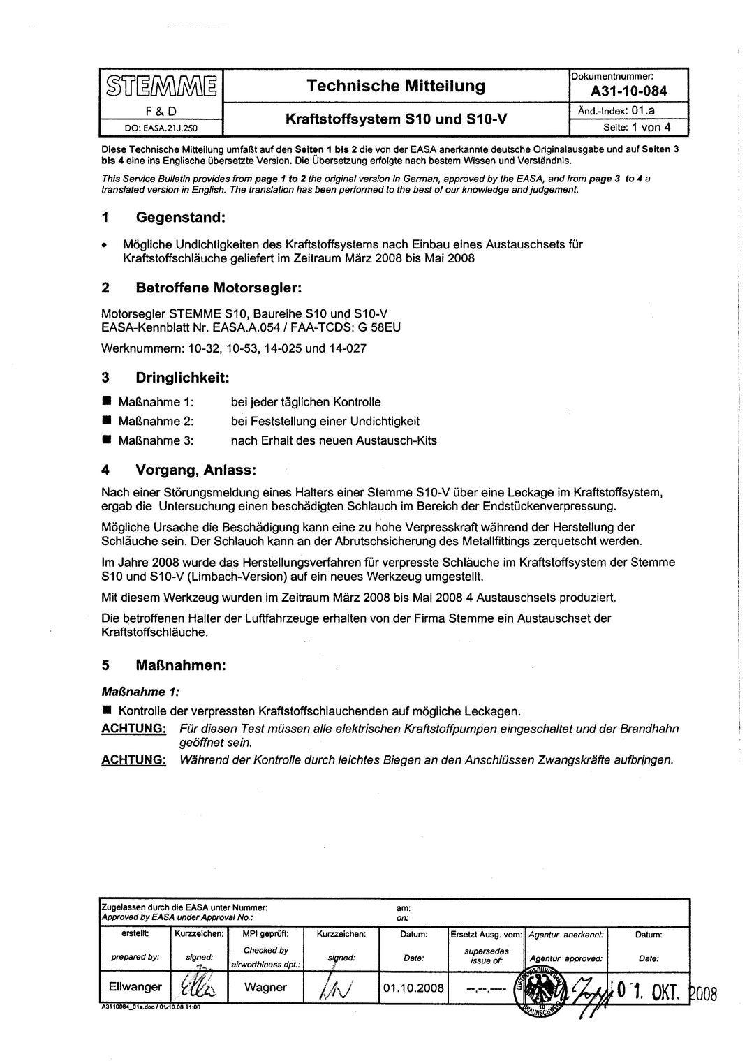 S10, -V Service Bulletin Fuel Leak