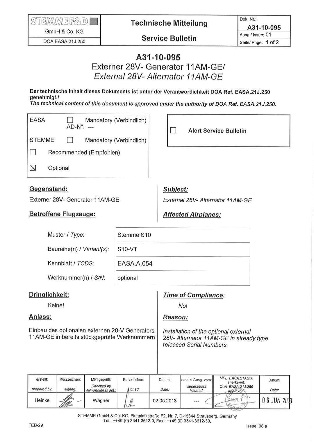 S10 Service Bulletin 28v Alternator