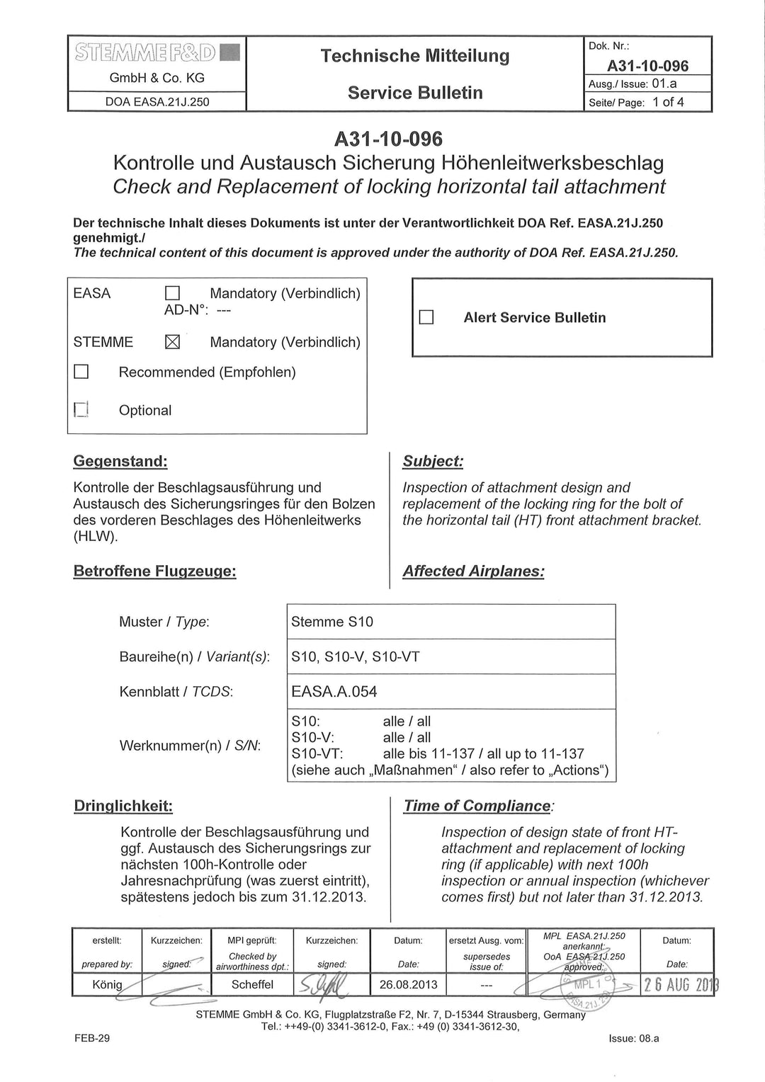 S10 Service Bulletin Horizontal Tail Lock