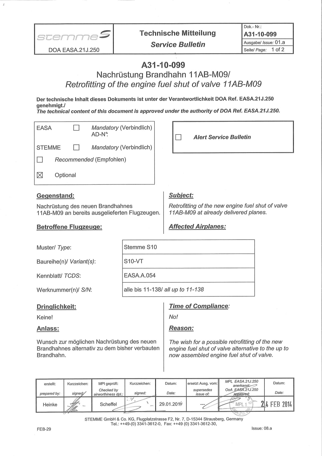 S10 Service Bulletin Fuel Shut Off Valve