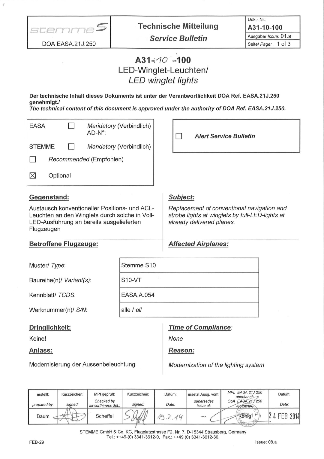 S10 Service Bulletin LED Winglet Lights