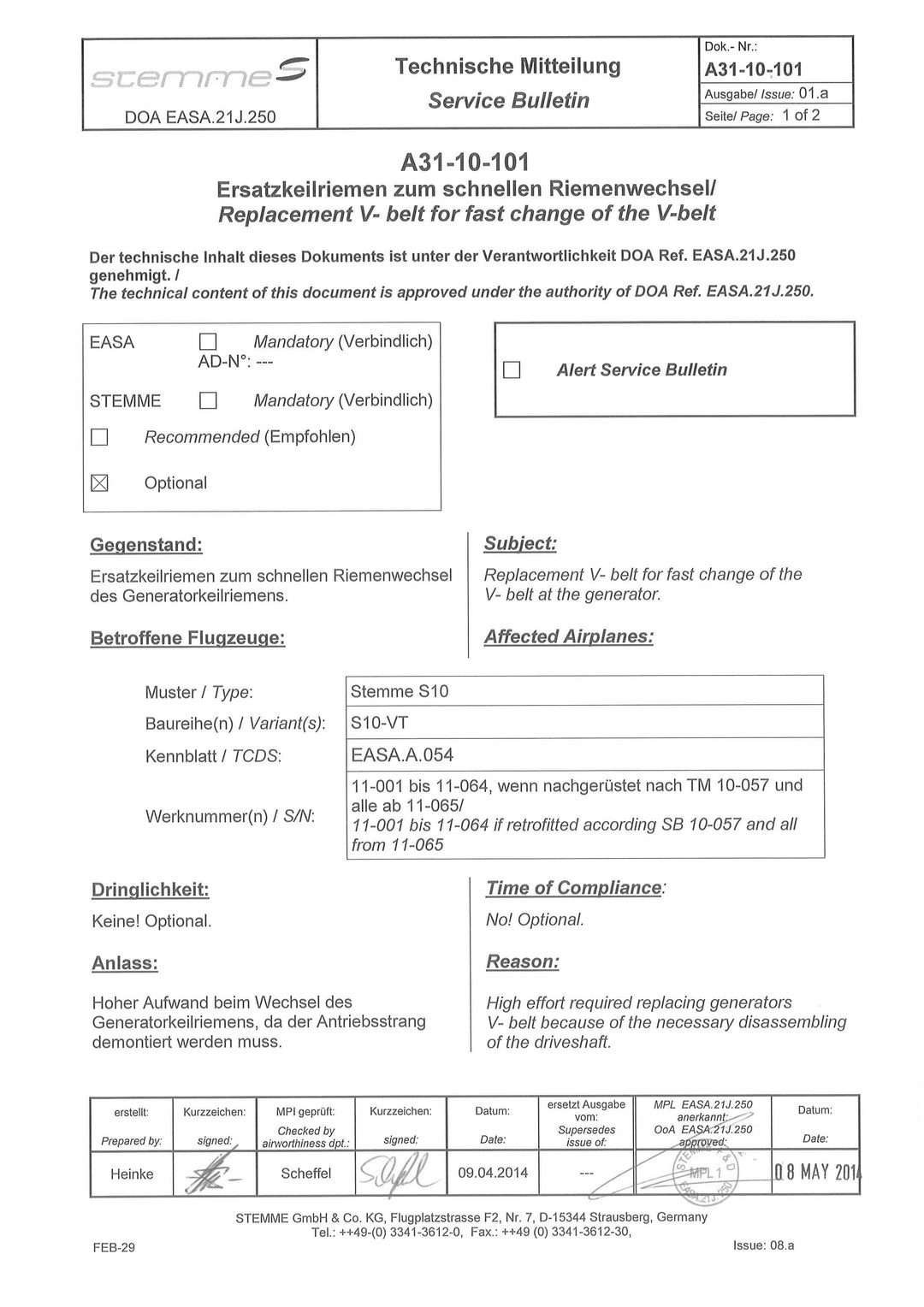 S10 Service Bulletin V-Belt Replacement