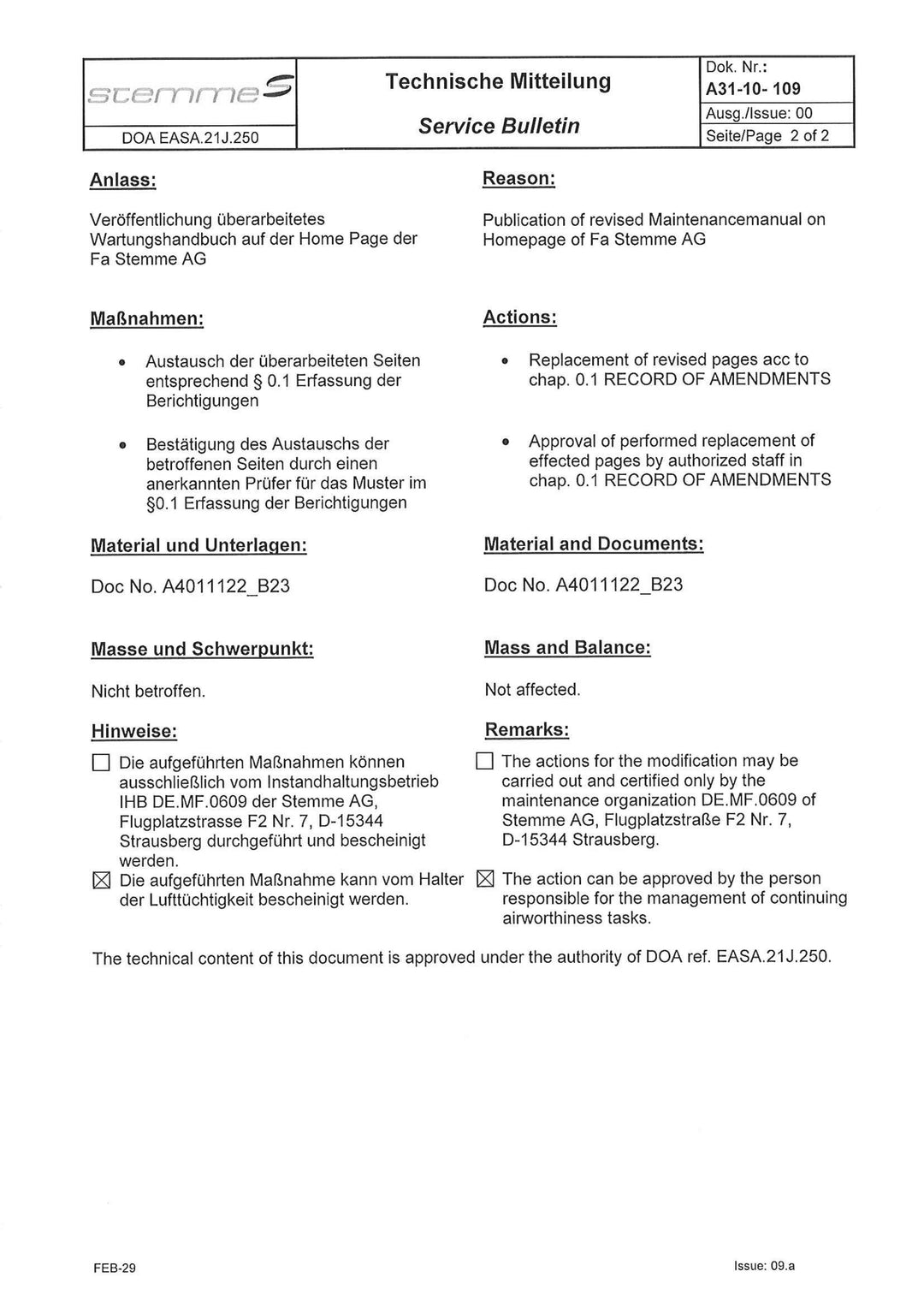 S10 Service Bulletin Revised Manuals