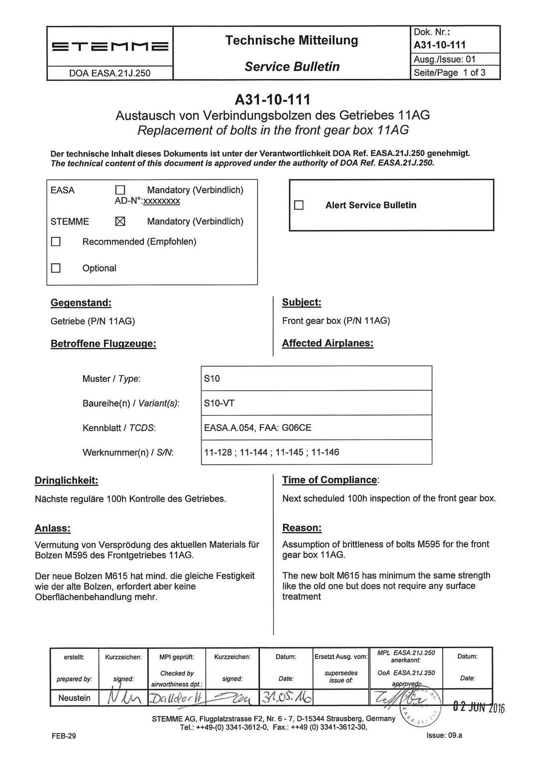 S10 Service Bulletin Gear Box Bolts