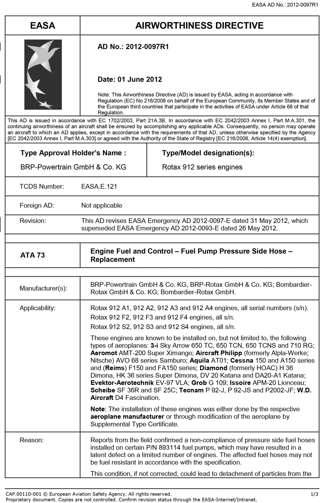 S10 EASA AD Fuel Hose Replacement