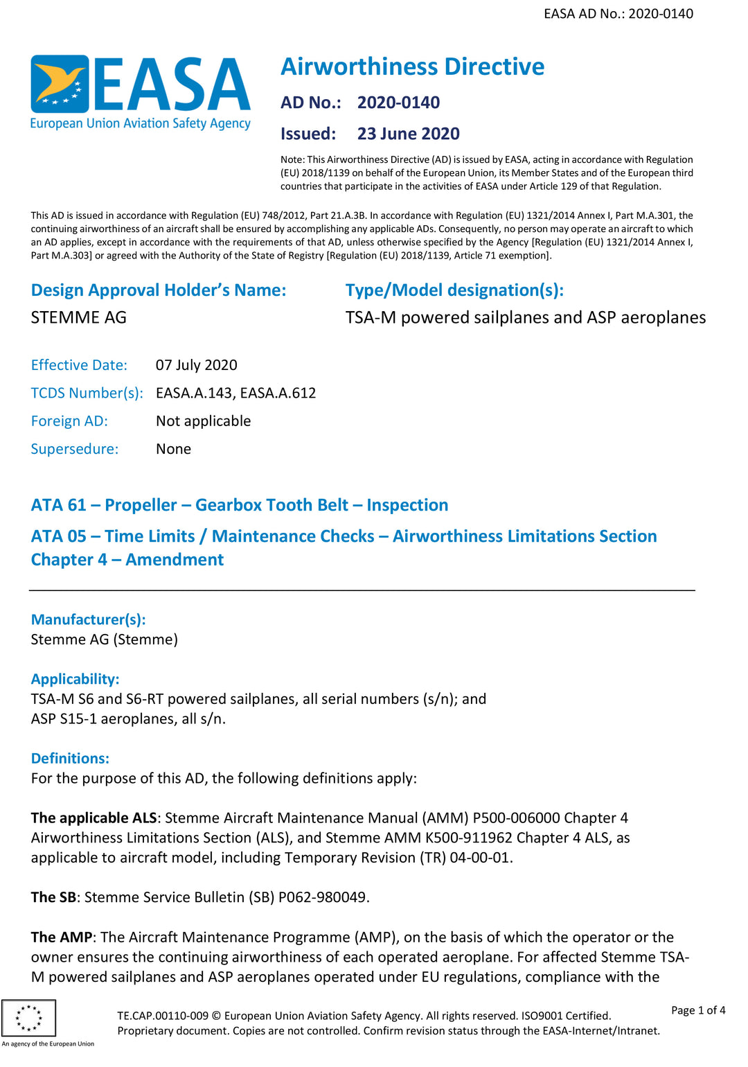 S6 EASA AD Tooth Belt Inspection