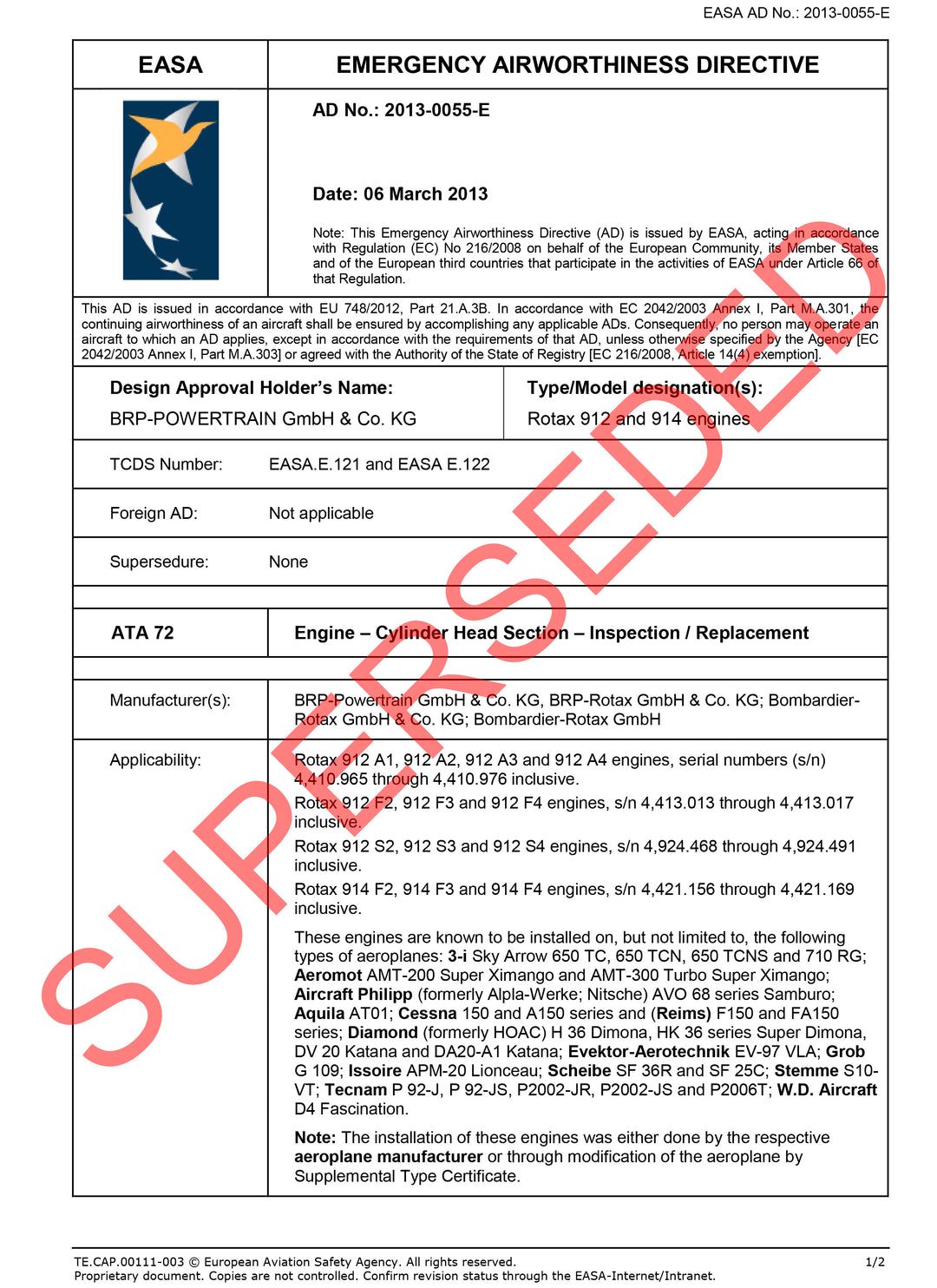 S10 EASA AD Cylinder Inspection Superseded