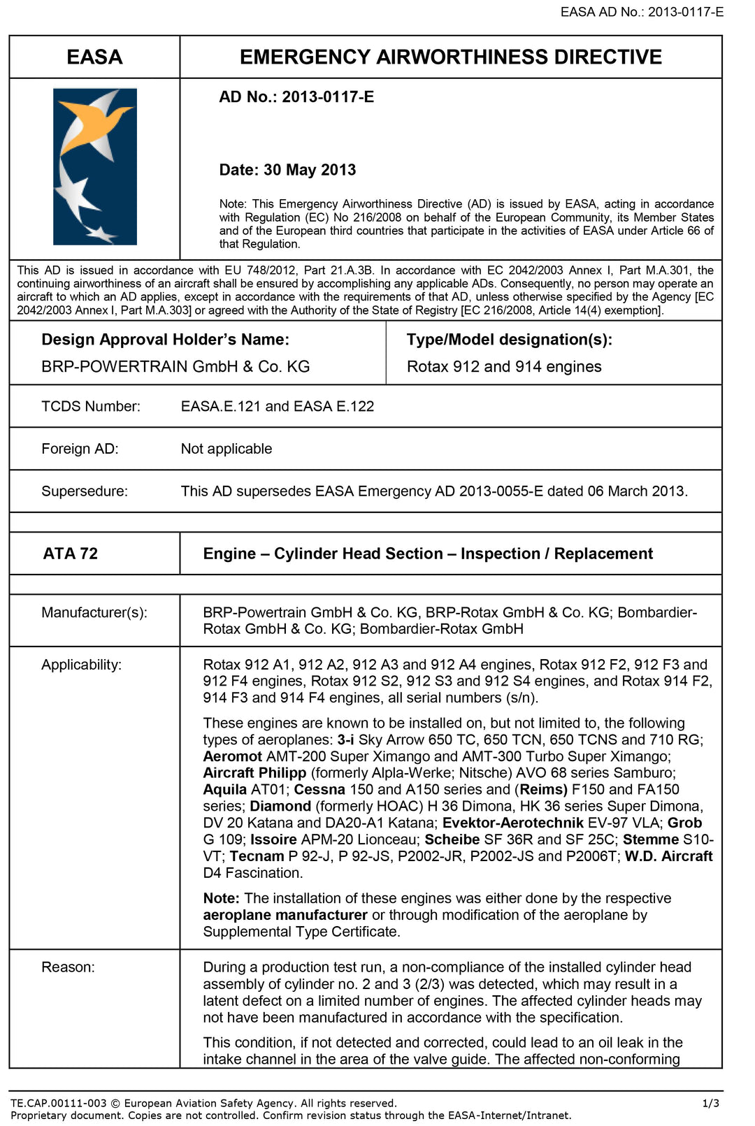 S10 EASA AD Cylinder Head Inspection
