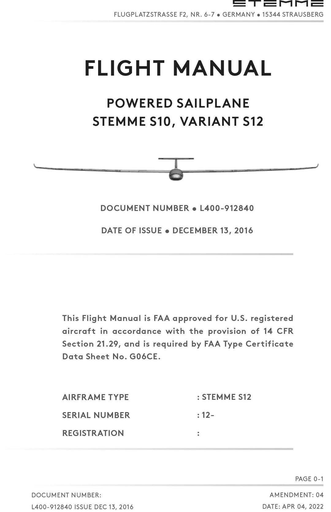 S12 Flight Manual Revision Pages