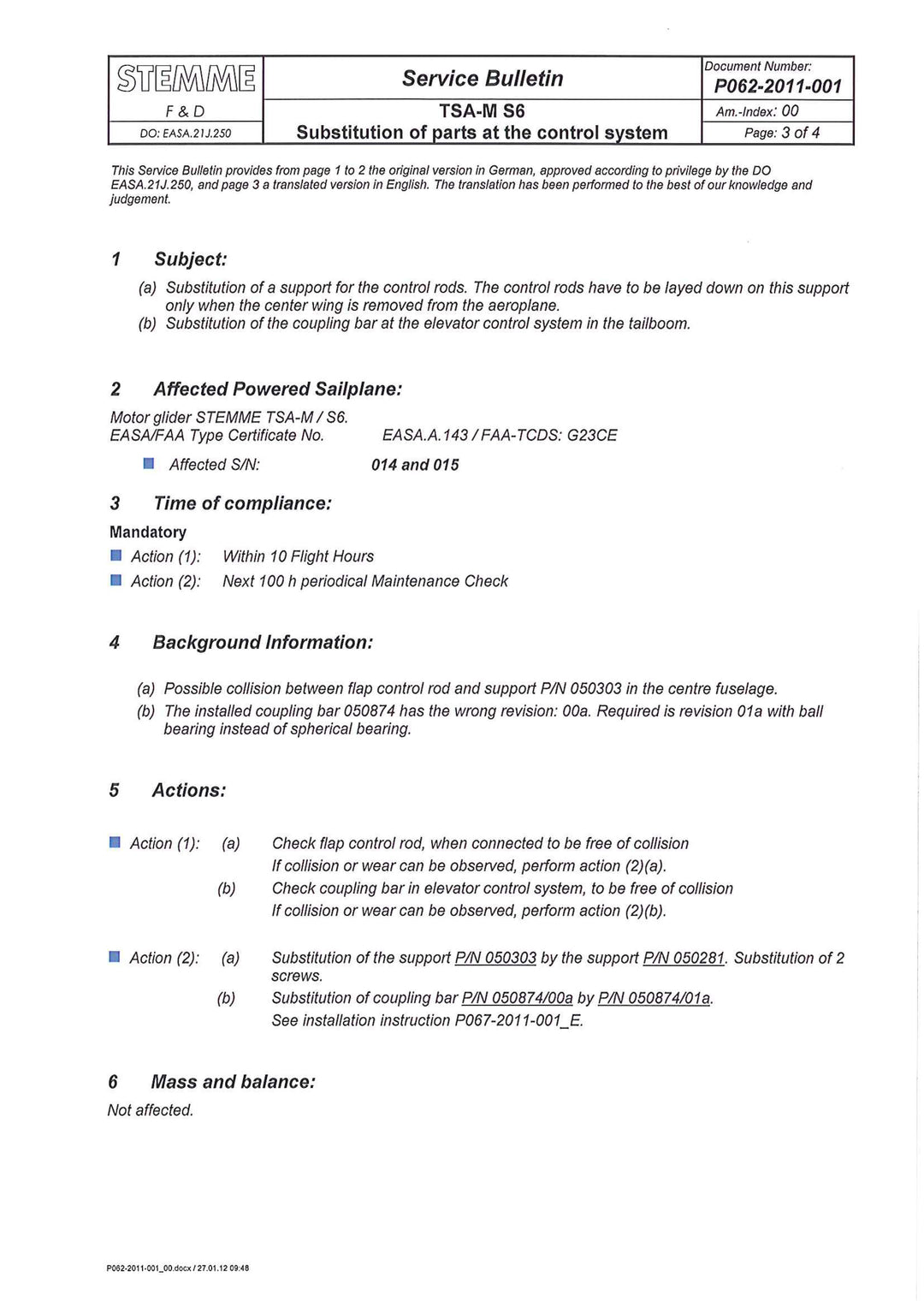 S6 Service Bulletin Control Rod Support
