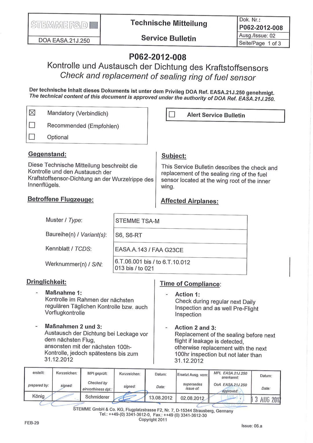 S6 Service Bulletin Fuel Seal Replacement