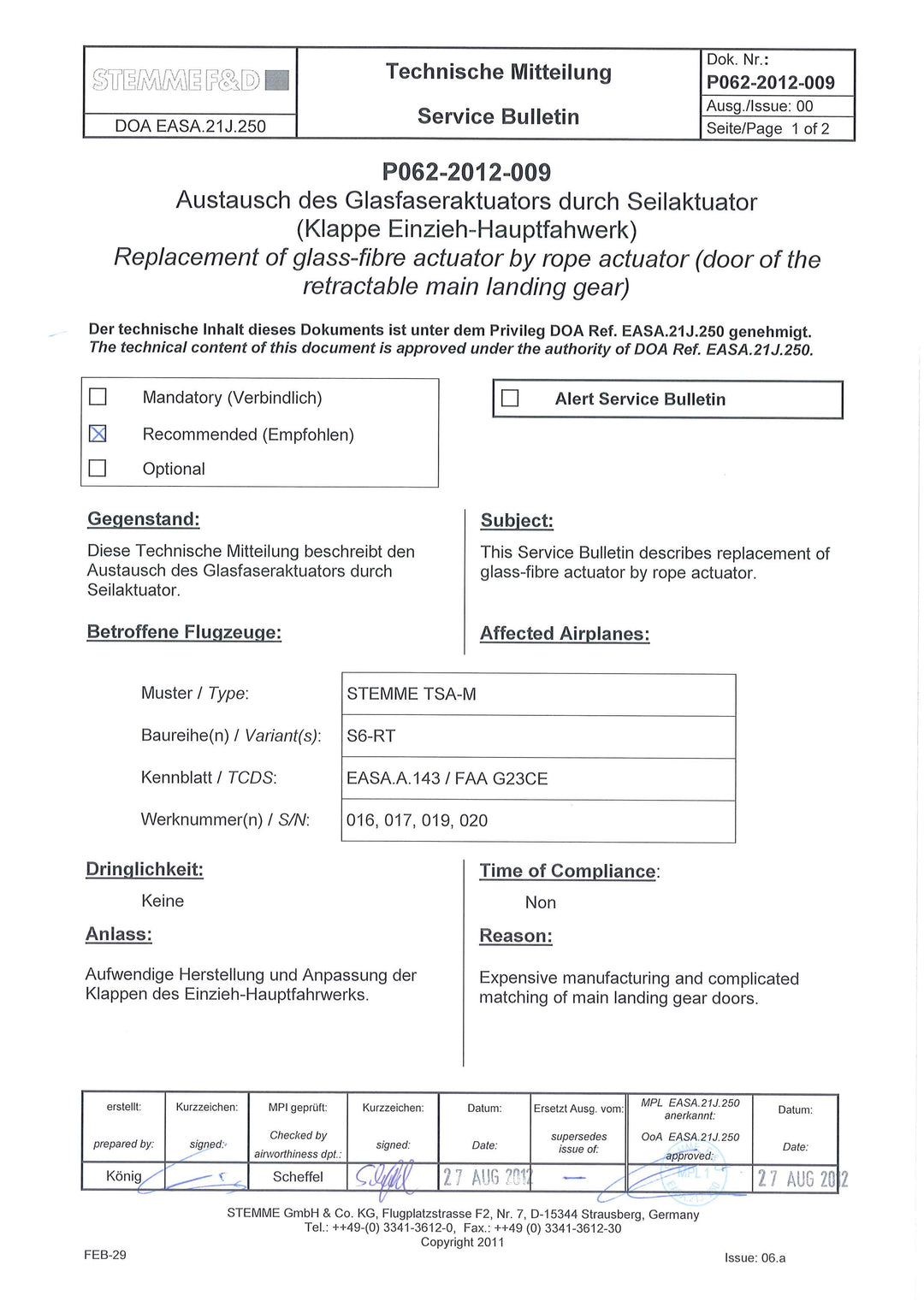 S6 Service Bulletin Actuator Replacement