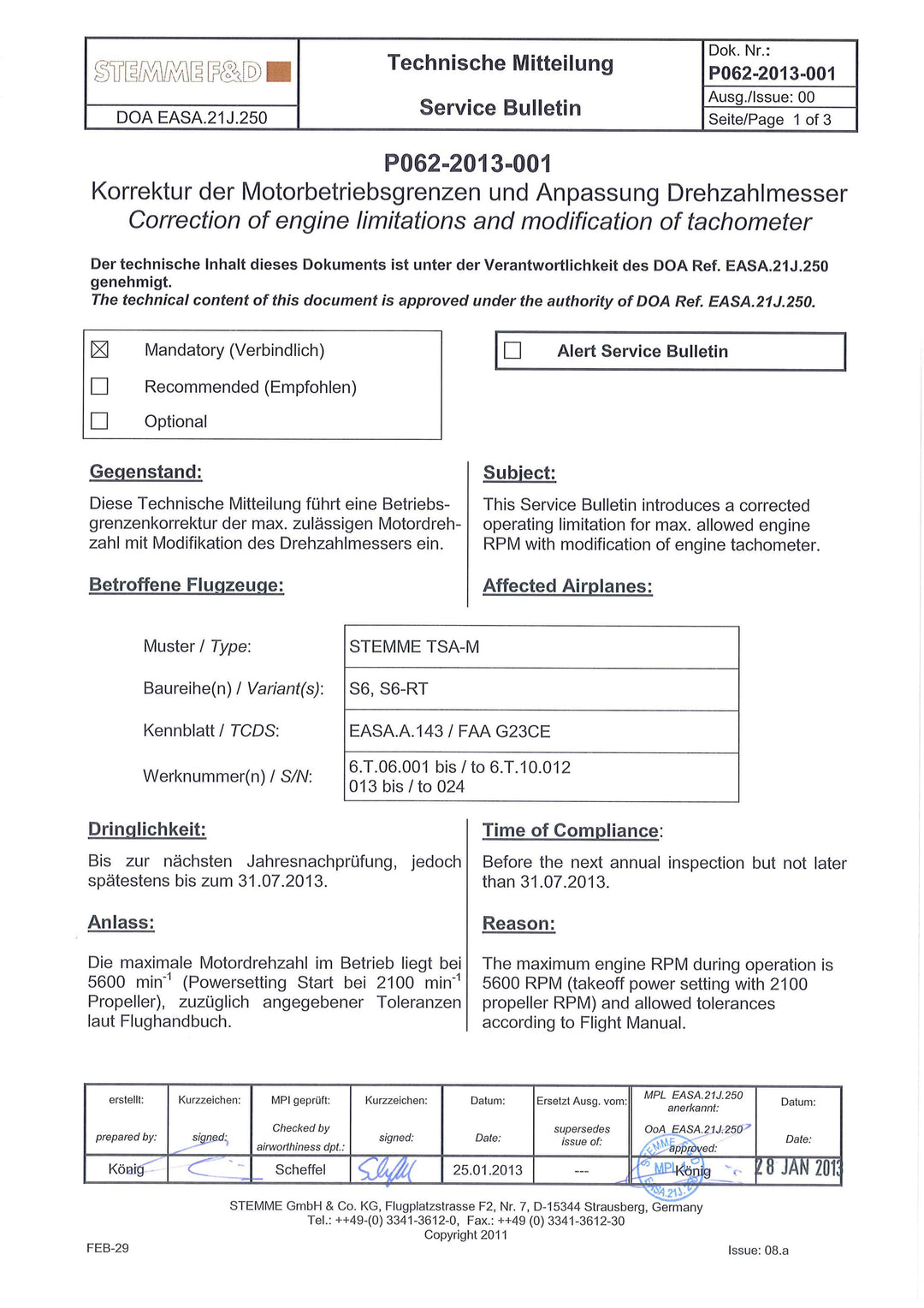 S6 Service Bulletin RPM Limitation