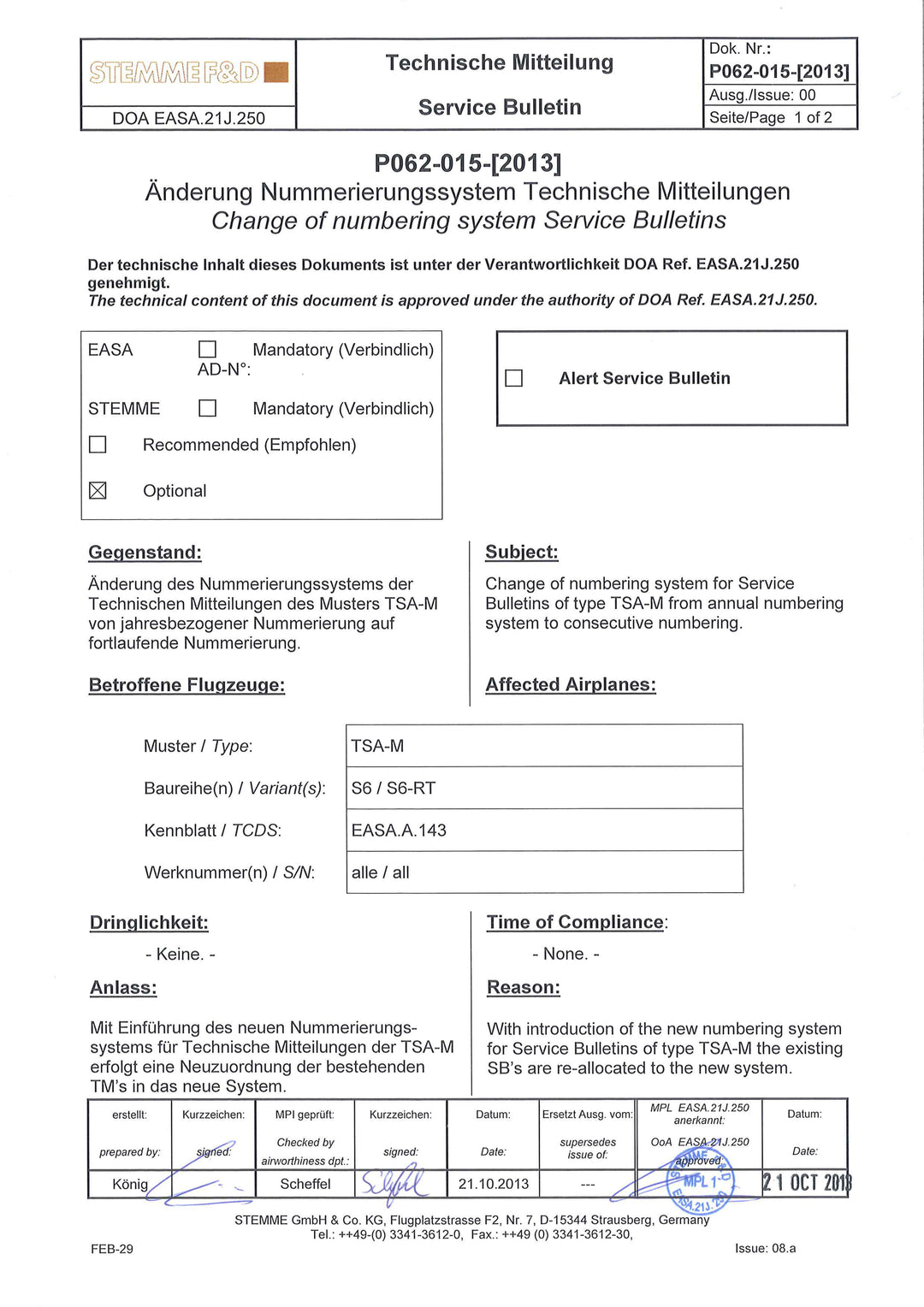 S6 Service Bulletin SB Numbering Change