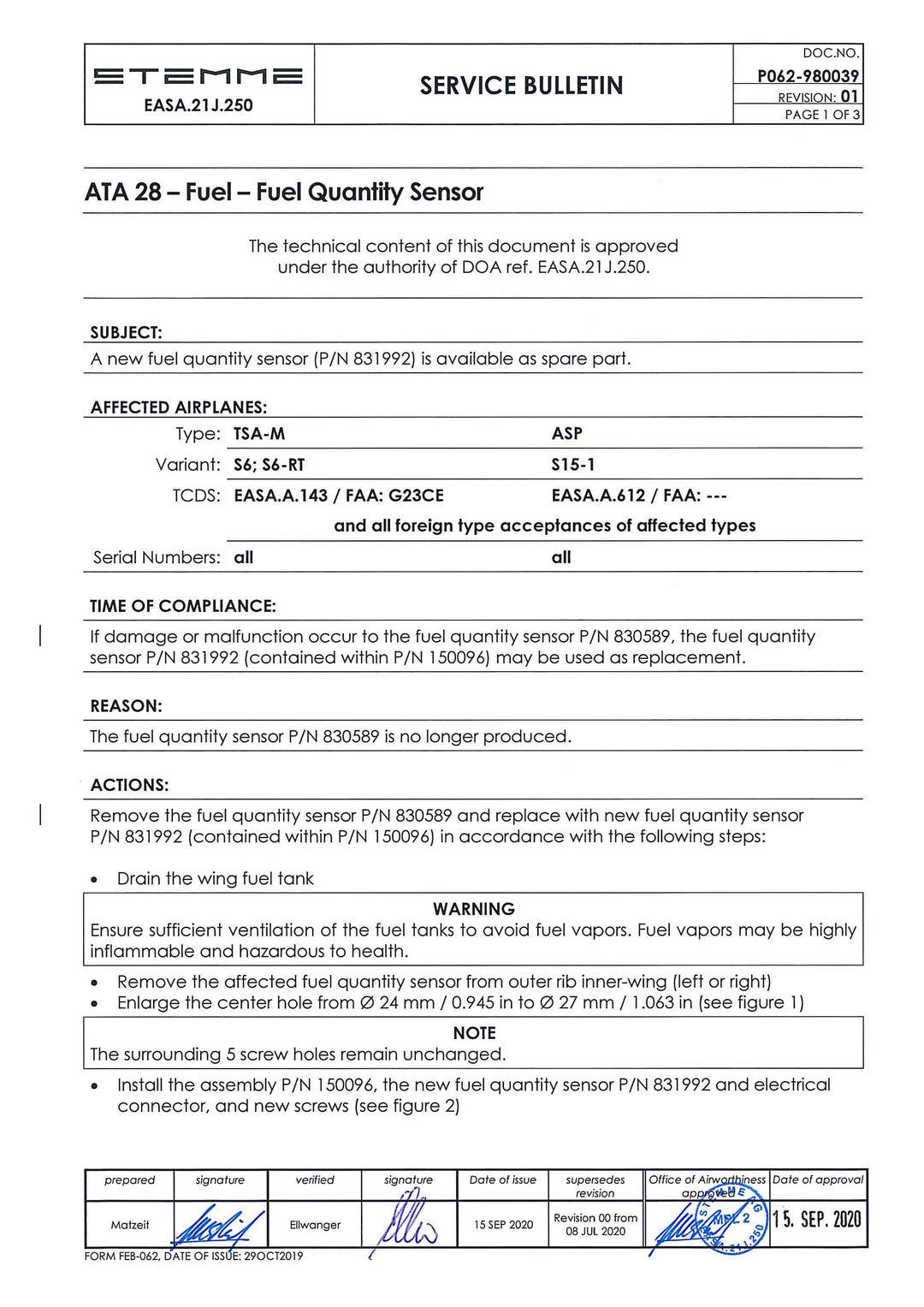 S6 Service Bulletin Fuel Sensor