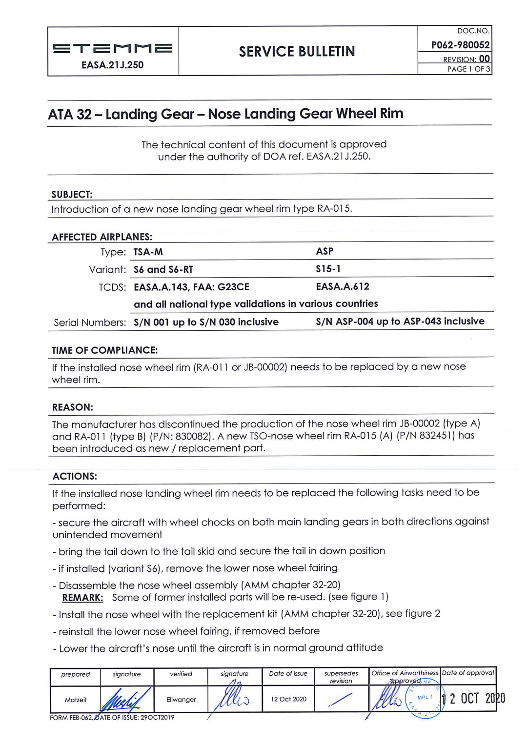 S6 Service Bulletin New Nose Gear Rim