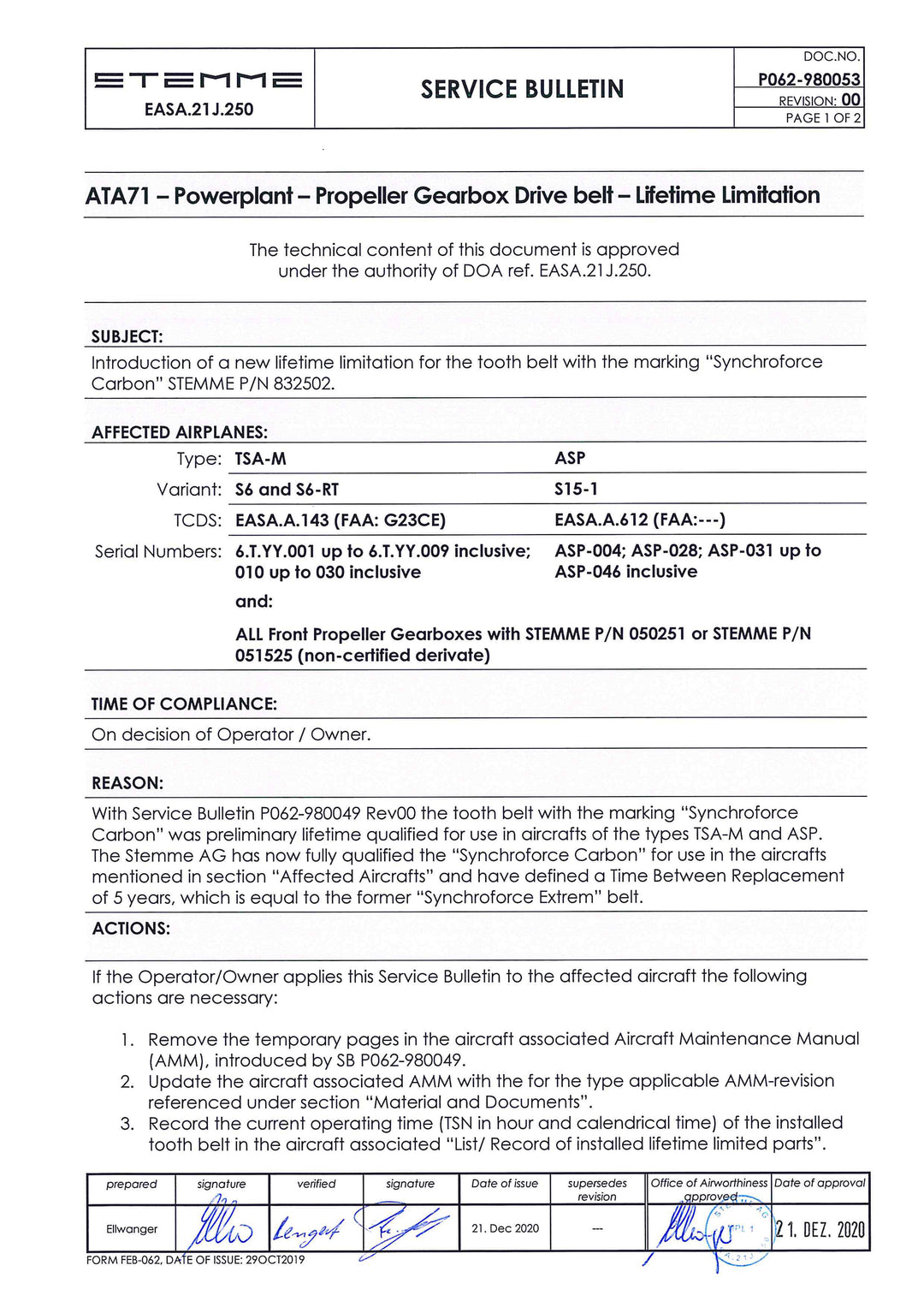 S6 Service Bulletin Belt Limitation