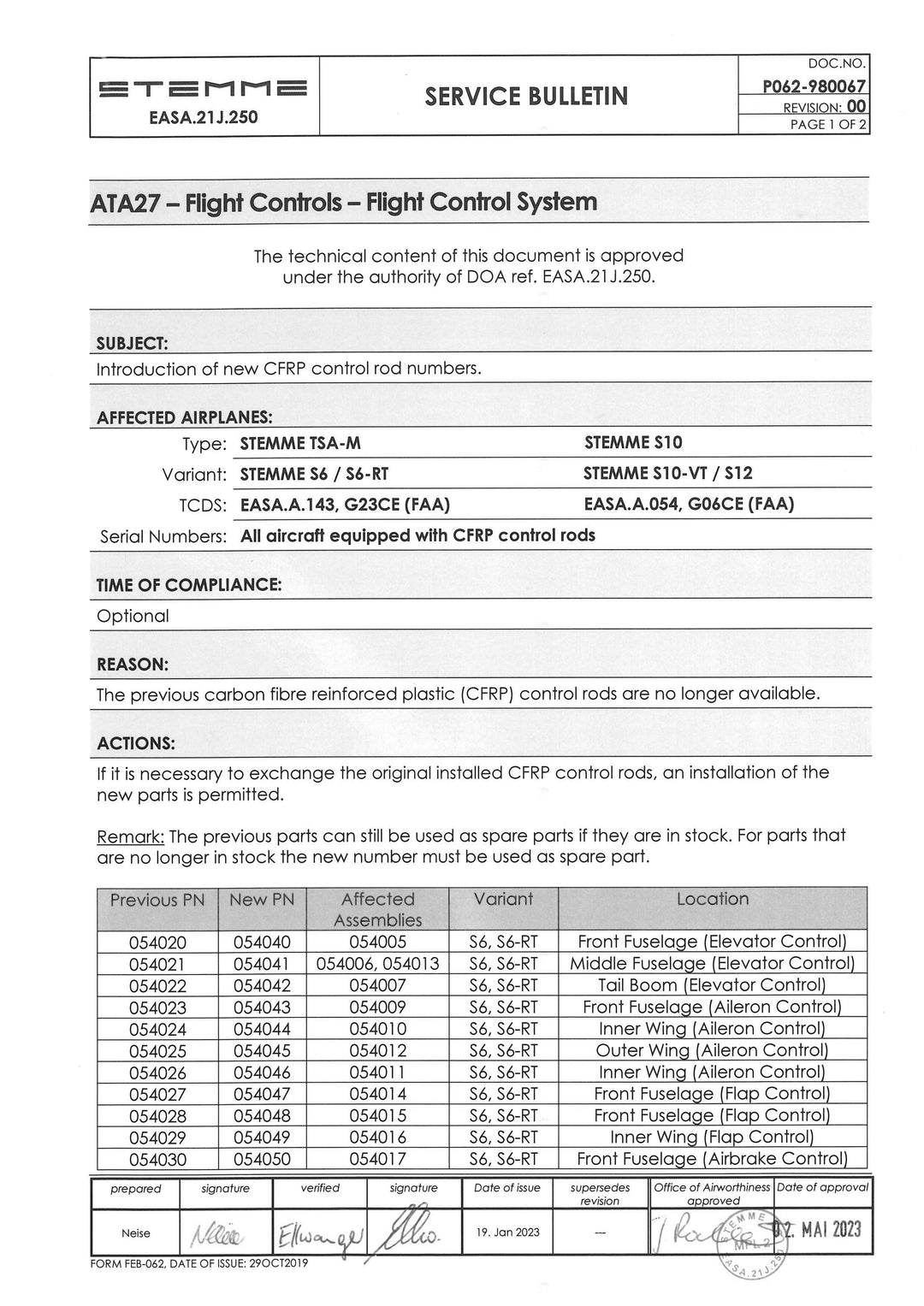 S10 Service Bulletin CFRP Numbers