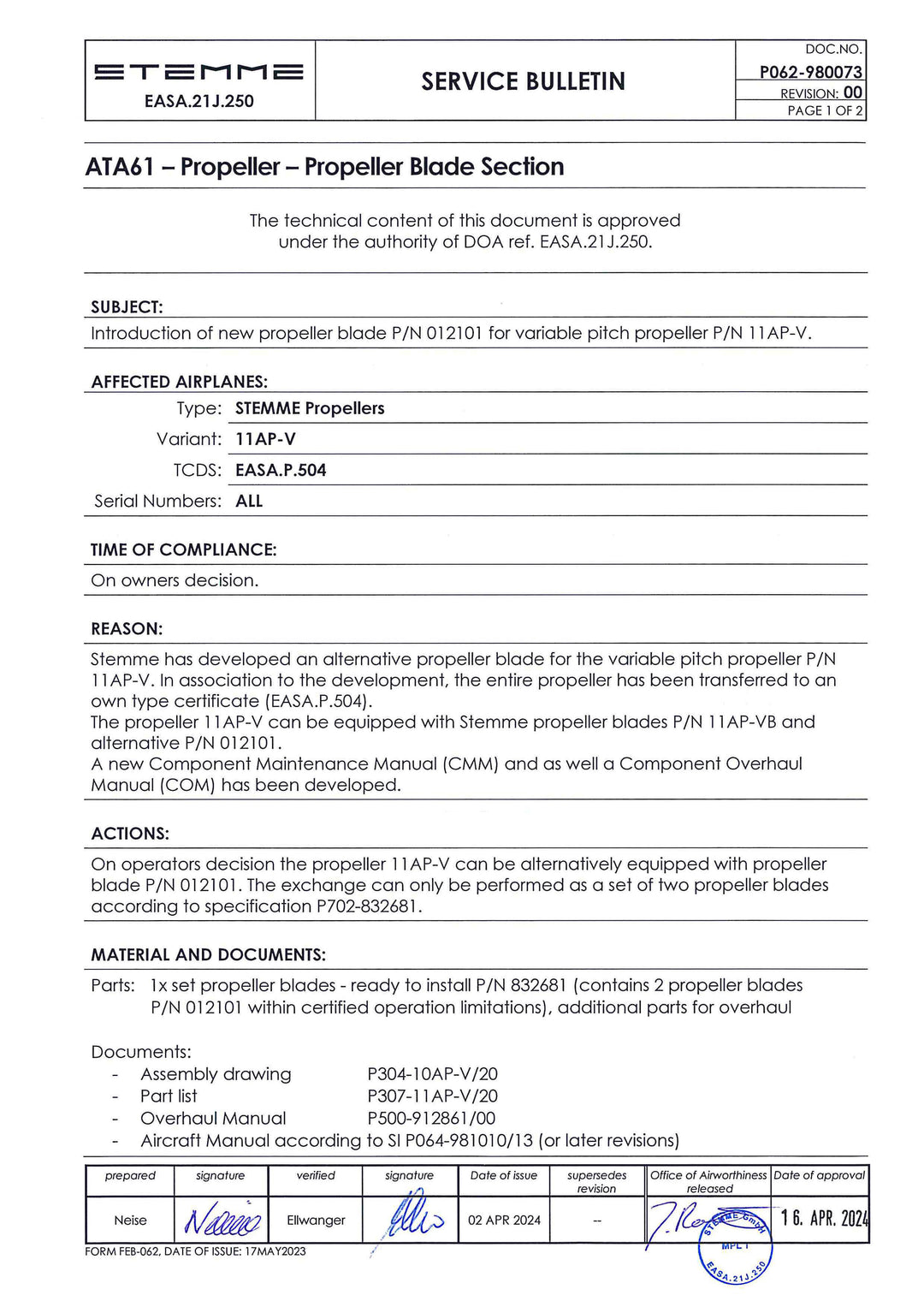 S10 Service Bulletin P062-980073