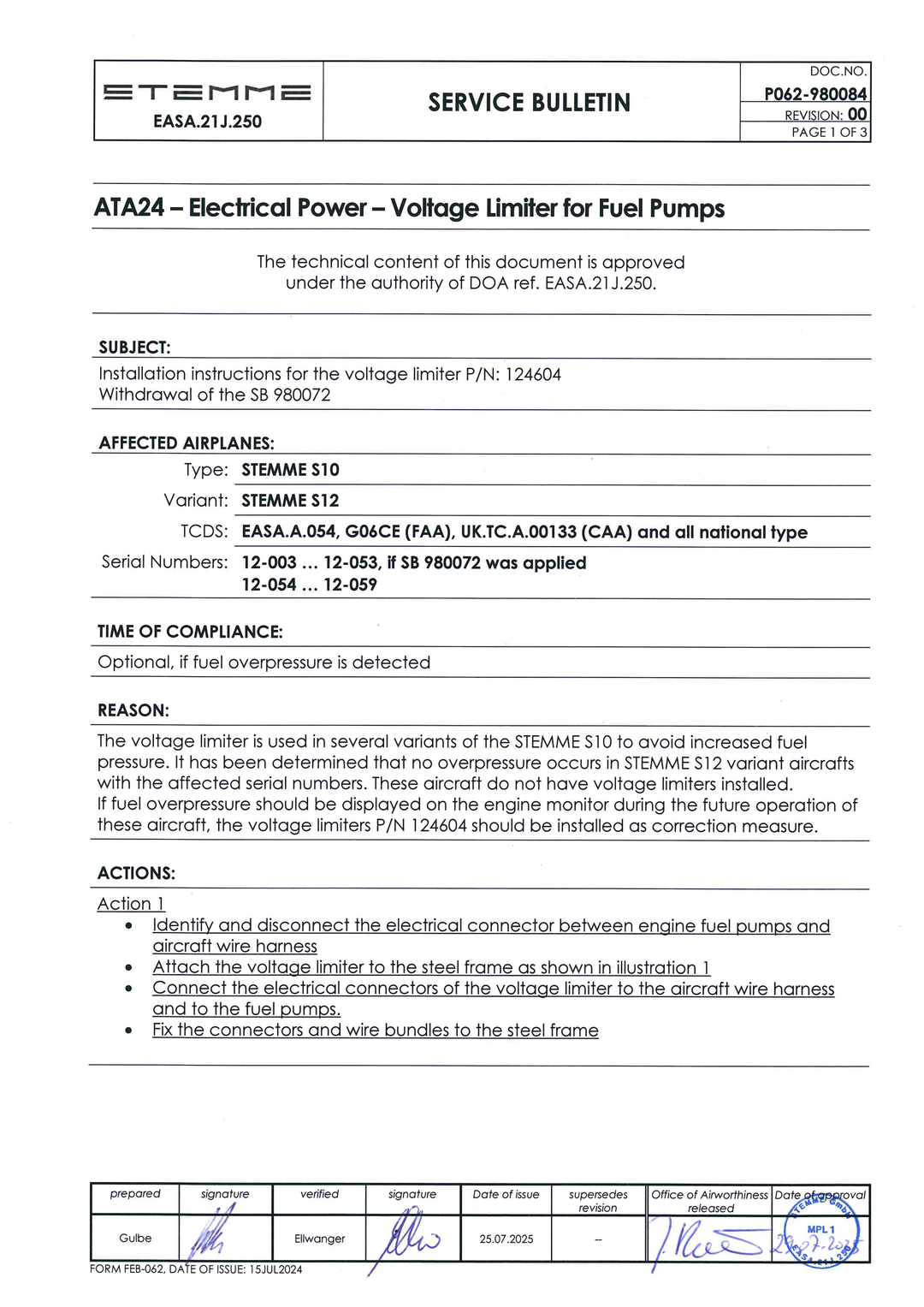 S12 Service Bulletin Voltage Limiter for Fuel Pumps