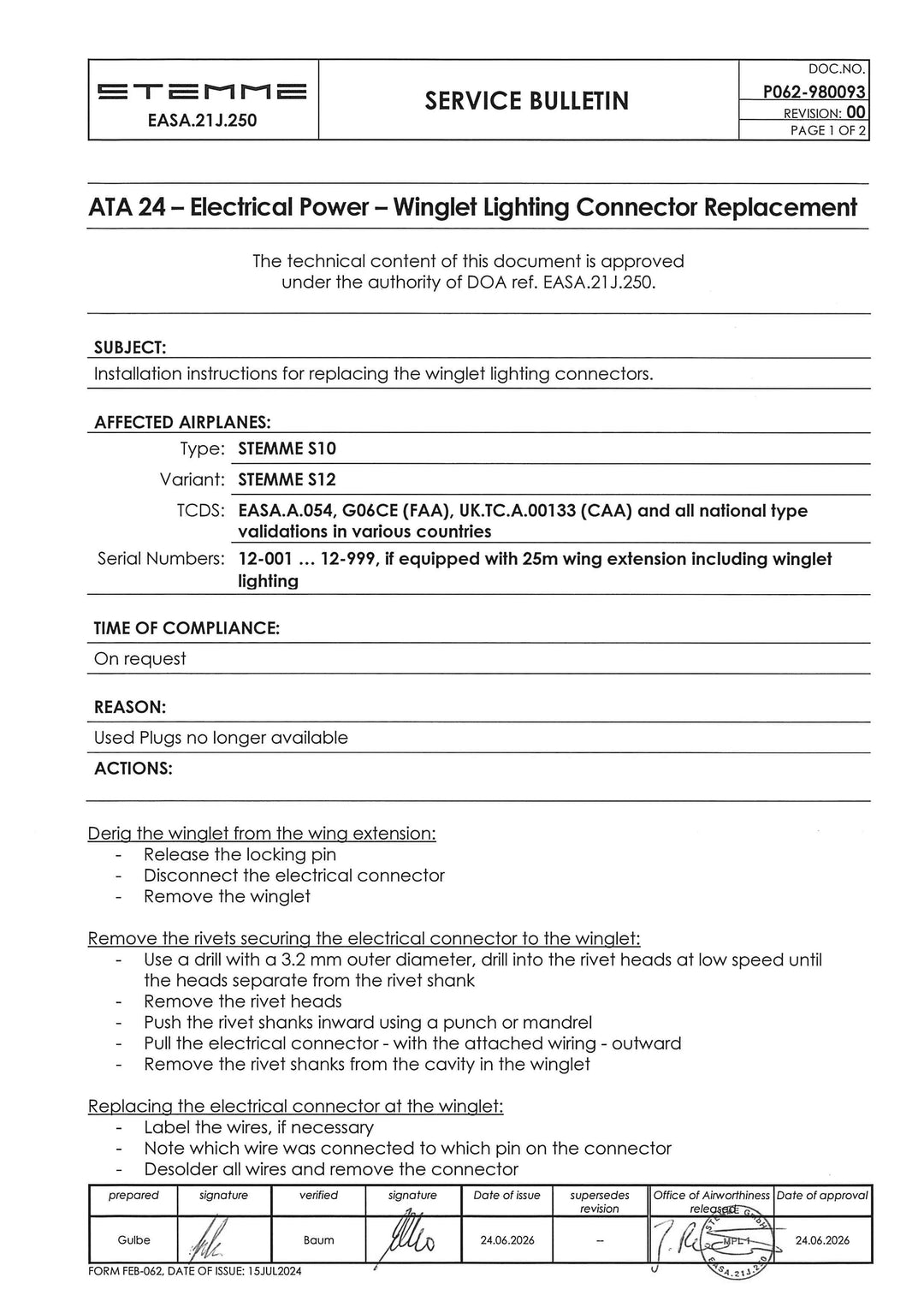 S12 SB Winglet Lighting Connector Replacement