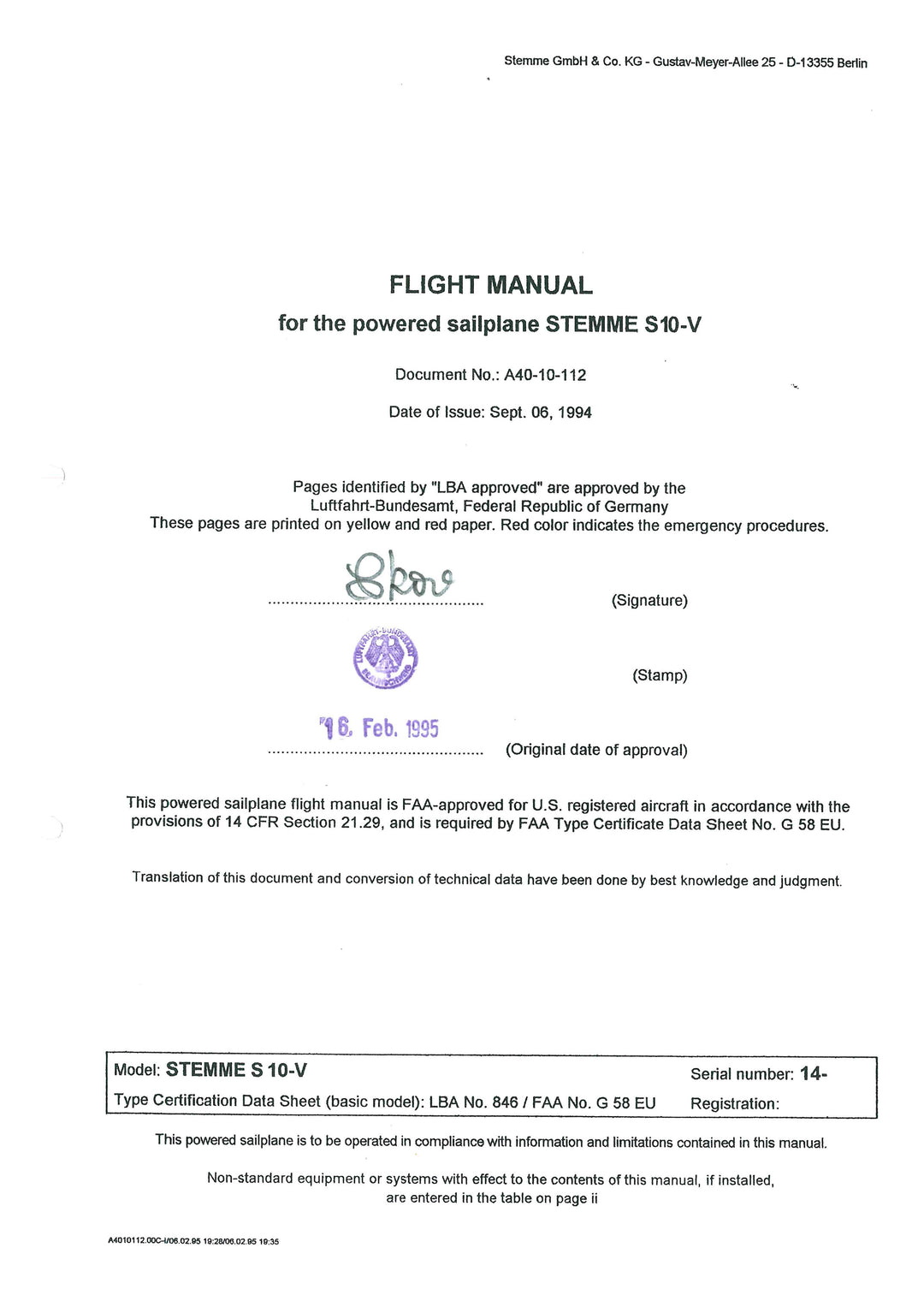 S10-V Flight Manual