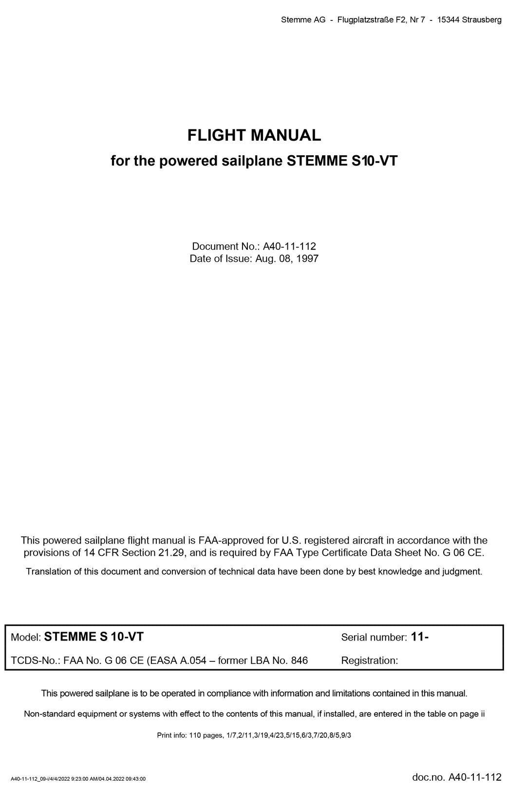 S10-VT Flight Manual